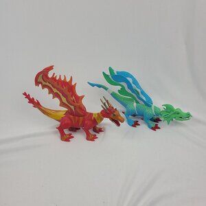 SDE Shantou Dragon Orange Red Yellow Green Blue Winged PVC Toy 8 inch